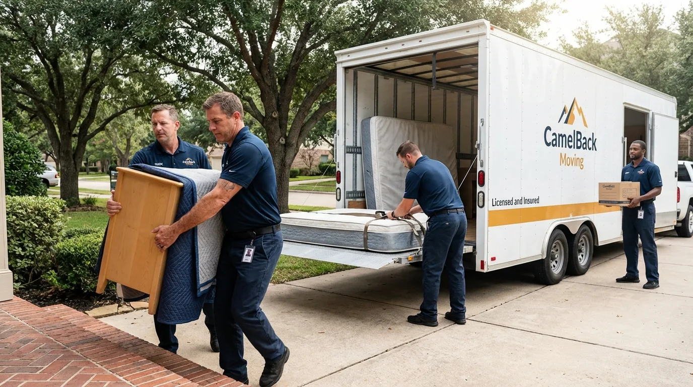 Crew loading residential truck for cross-state move from Peterborough, NH